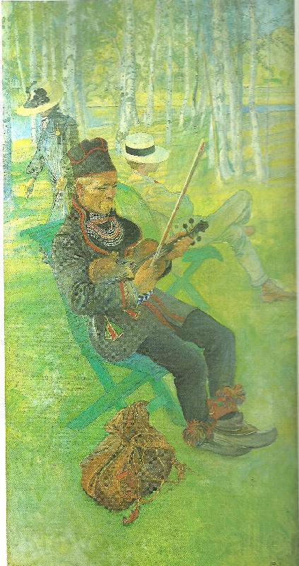 Carl Larsson lapp-spelande fiol Norge oil painting art